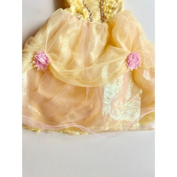 Girls' DISNEY Belle Yellow Glitter Satin Tulle Rosette Dress Costume, Size 4 - Picture 4 of 14